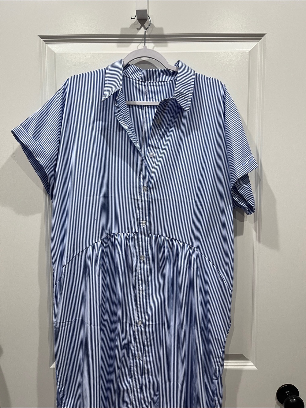 Blue & White Striped Button-Up Shirt Dress